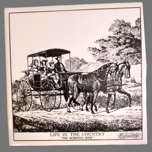 Lot 5 Vintage Currier & Ives Tile Trivet Wall Plaque American Railroad Life In - Picture 4 of 9